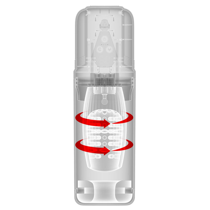 Cutaway of the Mega-Bator Pro showing the rotating internal sleeve and airflow arrows