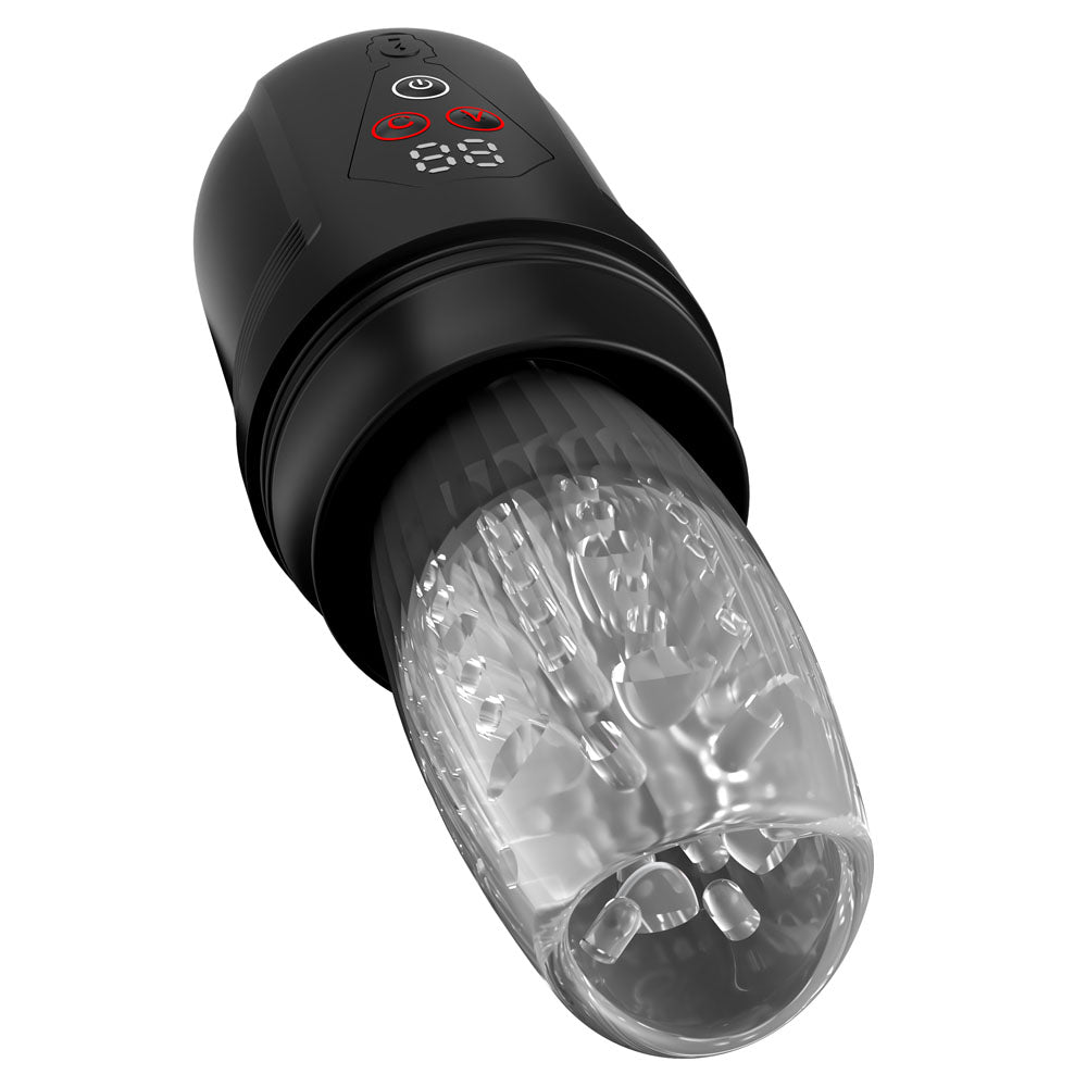 Angled view into the open end of the Mega-Bator Pro, showing the ribbed clear canal
