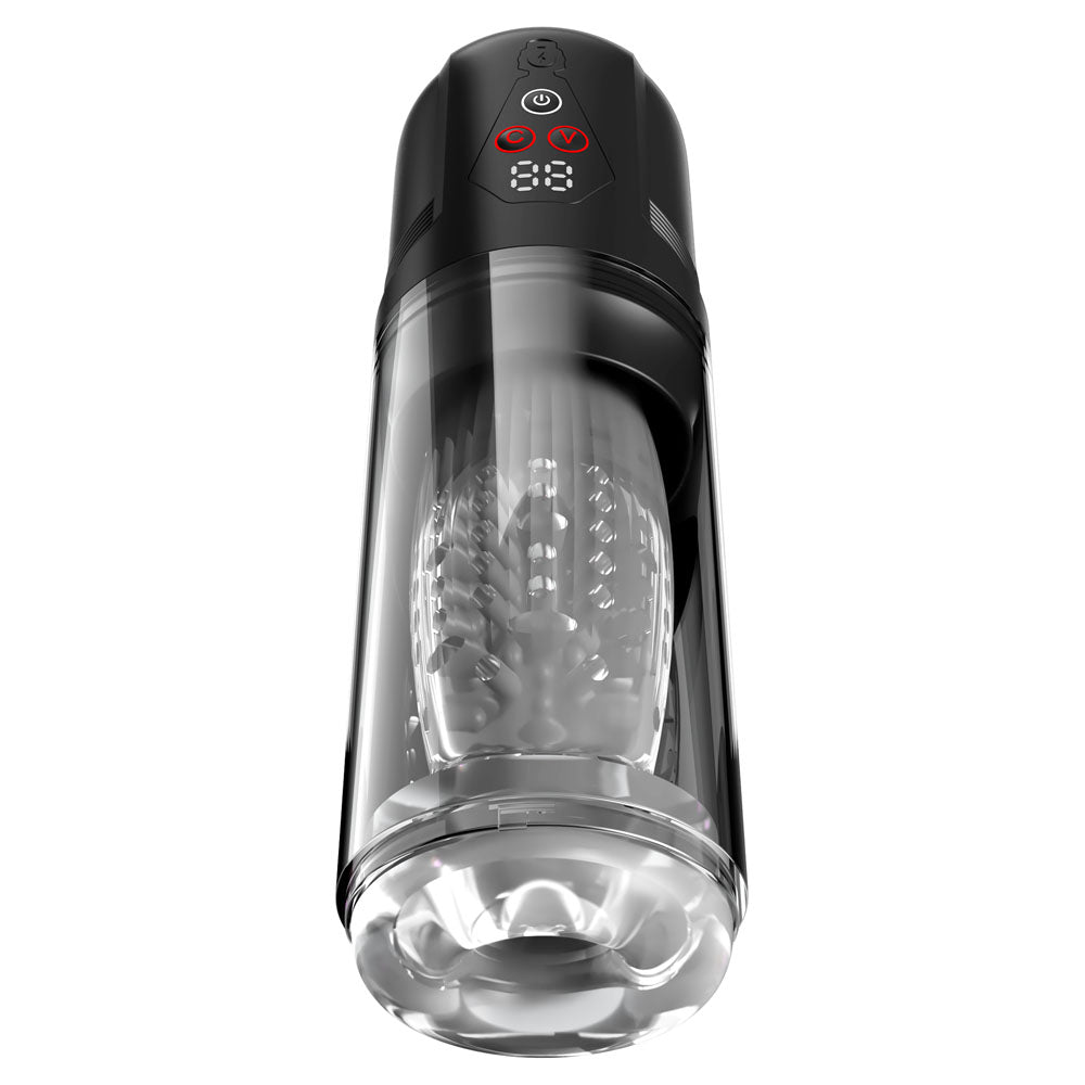Mega-Bator Pro upright, black cap with LED display over the clear textured chamber