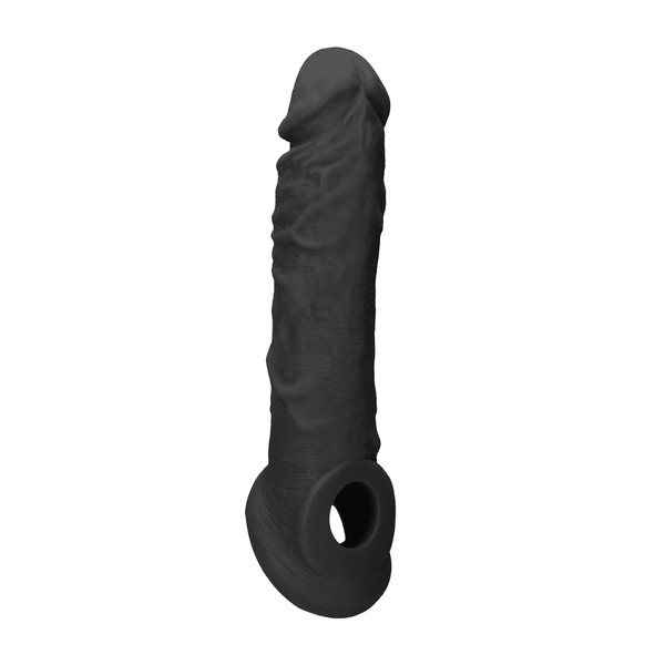 REALROCK realistic penis extender sleeve with rings in black, 20.3 cm