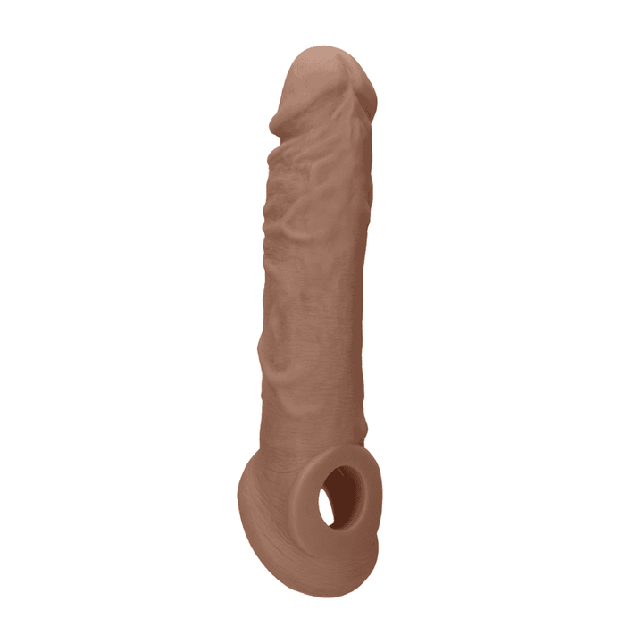 REALROCK realistic penis extender sleeve with rings in tan, 20.3 cm