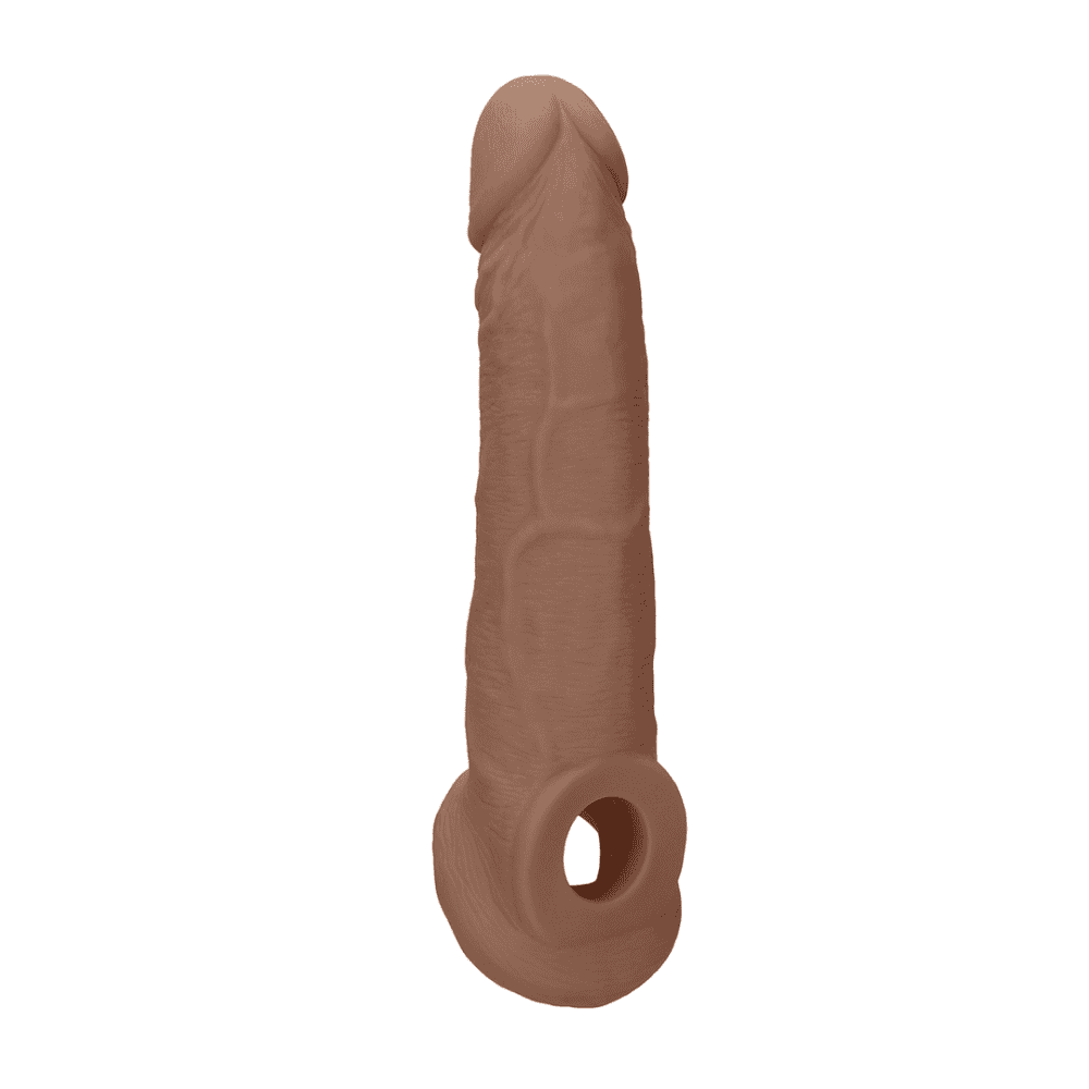REALROCK realistic penis extender sleeve with rings in tan, 22.9 cm
