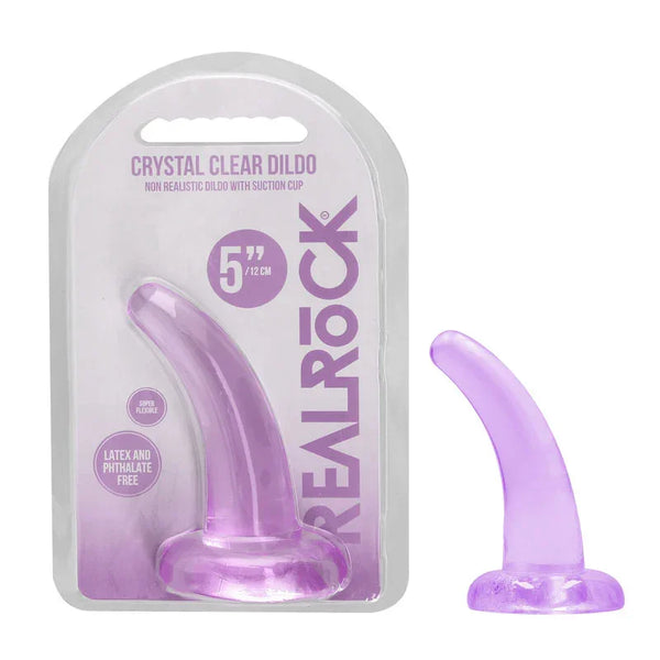 Shots Toys REALROCK Non Realistic Dildo With Suction Cup - 11.5 cm - Purple 11.5 cm Curved Pegging Dong