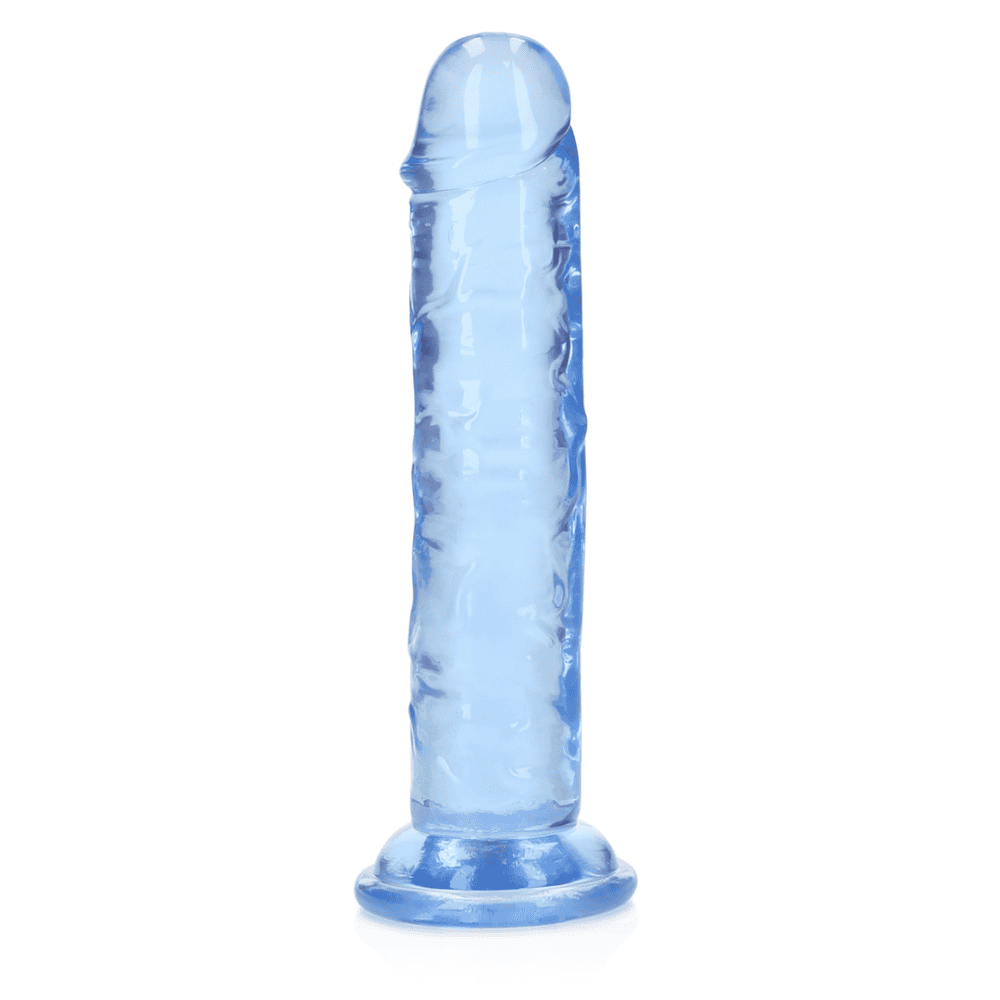 REALROCK 15.5 cm blue straight dildo shown with measurements