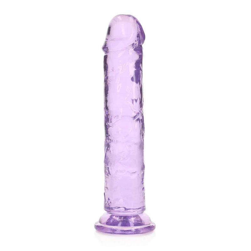 REALROCK 18 cm Straight Dildo in Purple, standing upright on its suction base, seen straight on