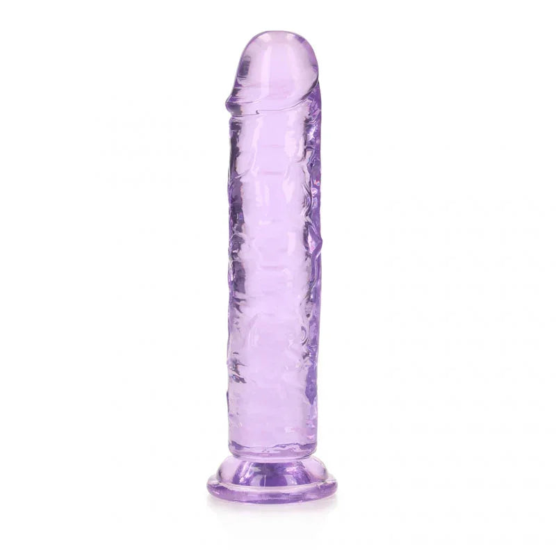 REALROCK 18 cm Straight Dildo in Purple, standing upright with the head angled slightly left