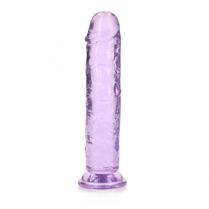 REALROCK 18 cm Straight Dildo in Purple, standing upright with the head angled slightly left