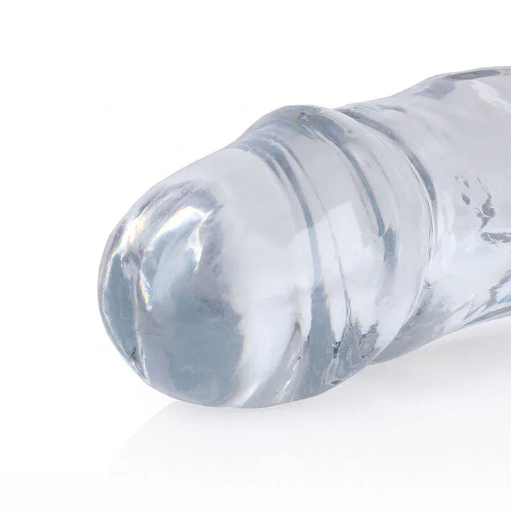 REALROCK 45 cm Double Dildo in Clear, close-up of one moulded head and the veined shaft
