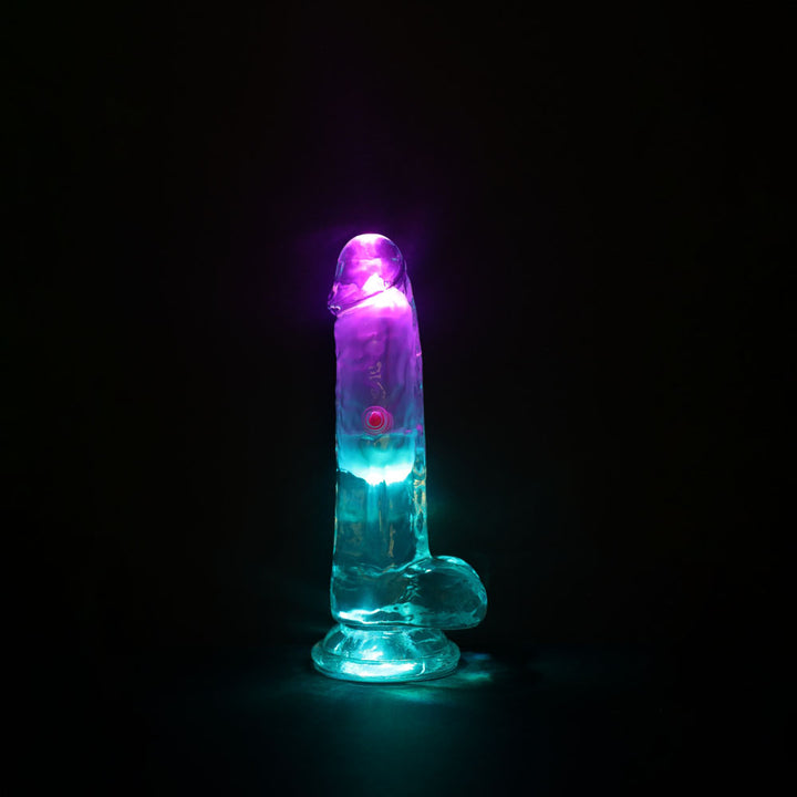 REALROCK 6'' with Balls Wireless Rechargeable LED Vibrating Dong - Clear with LED 16.2 cm USB Rechargeable Vibrating Dong with Remote