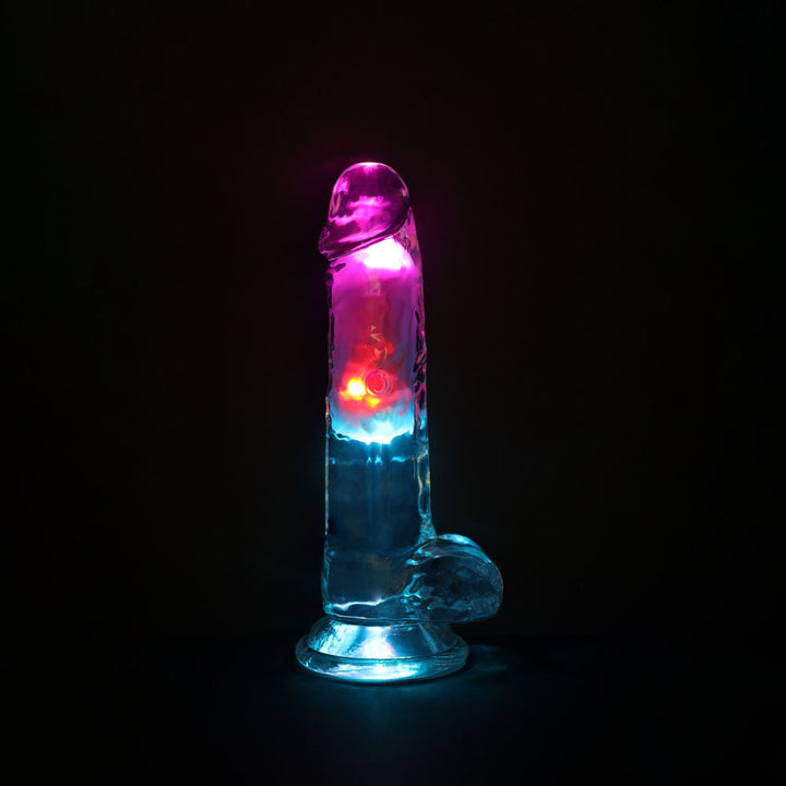 REALROCK 7'' with Balls Wireless Rechargeable LED Vibrating Dong - Clear with LED 19.5 cm USB Rechargeable Vibrating Dong with Remote