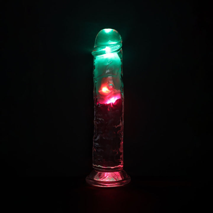 REALROCK 8'' No Balls Wireless Rechargeable LED Vibrating Dong - Clear with LED 22 cm USB Rechargeable Vibrating Dong with Remote