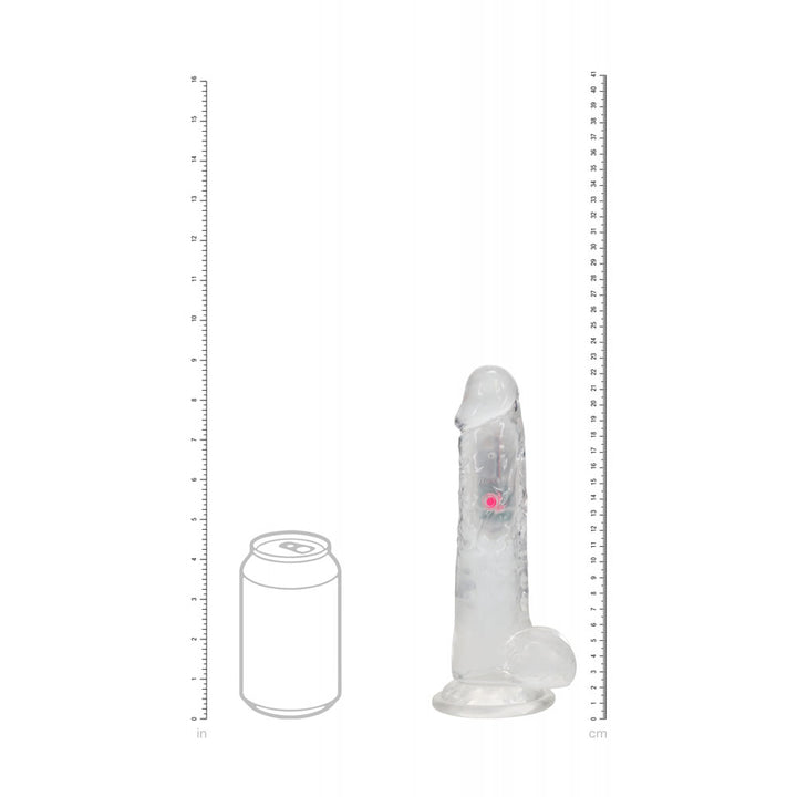 REALROCK 8'' with Balls Wireless Rechargeable LED Vibrating Dong - Clear with LED 22.5 cm USB Rechargeable Vibrating Dong with Remote