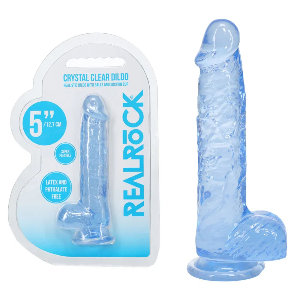 Shots Toys REALROCK Crystal Clear Dildo with Balls 5", Blue