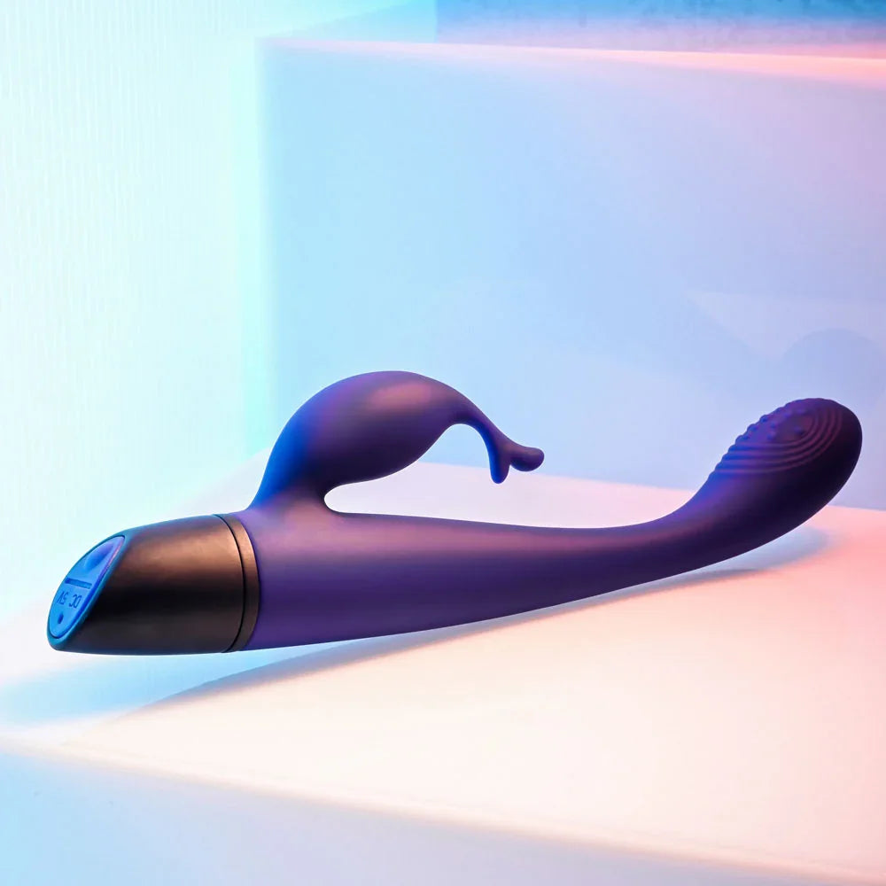 Plum Passion lying at an angle with the clitoral arm pointing upward