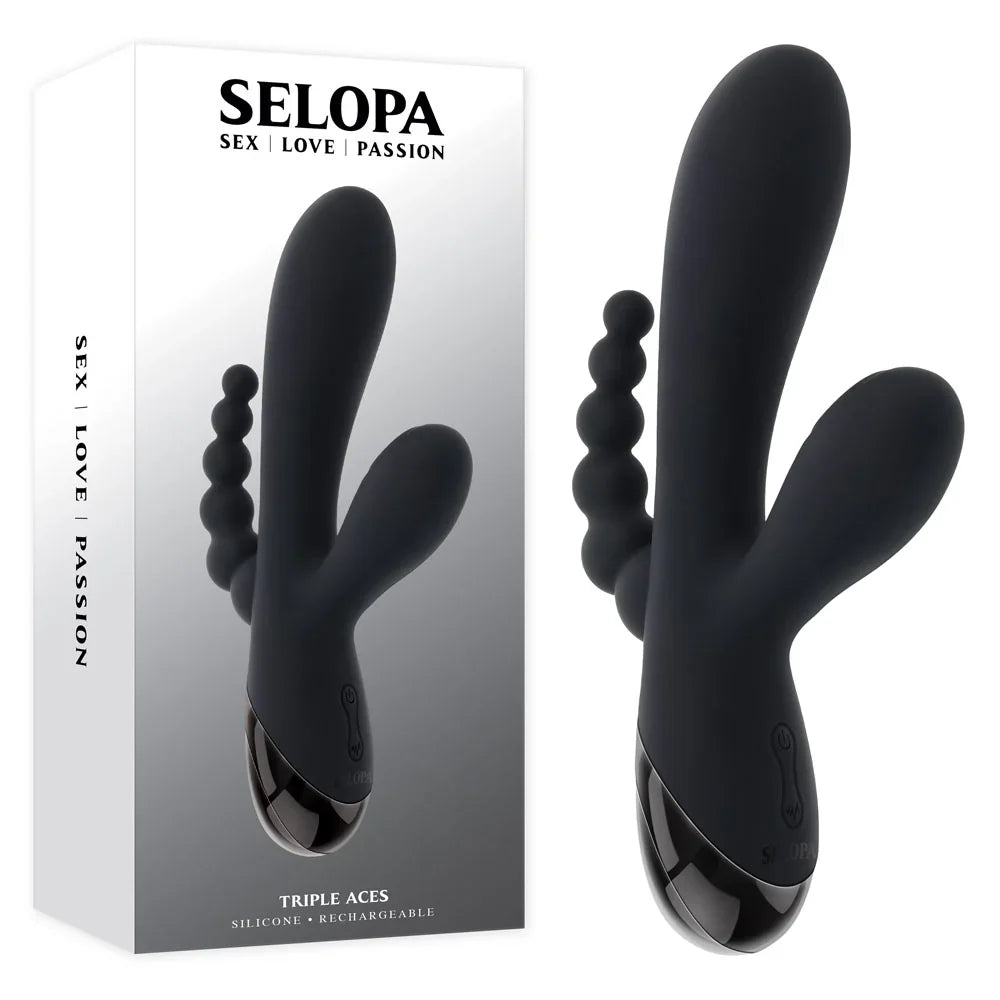 Selopa Triple Aces Triple Stimulator Vibrator 19.7cm, Black