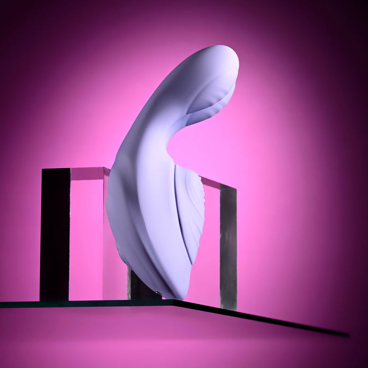 Handsy standing on edge with the two silicone prongs curling upward