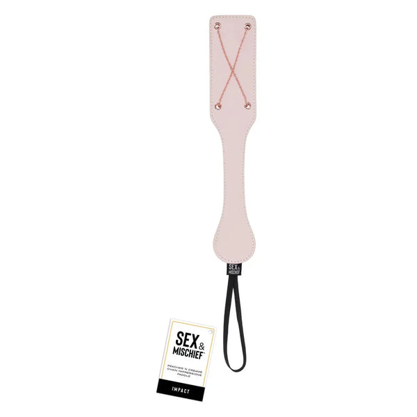 Sex & Mischief Peaches 'n Creame Chain Impressions Paddle in peach with rose gold lacing