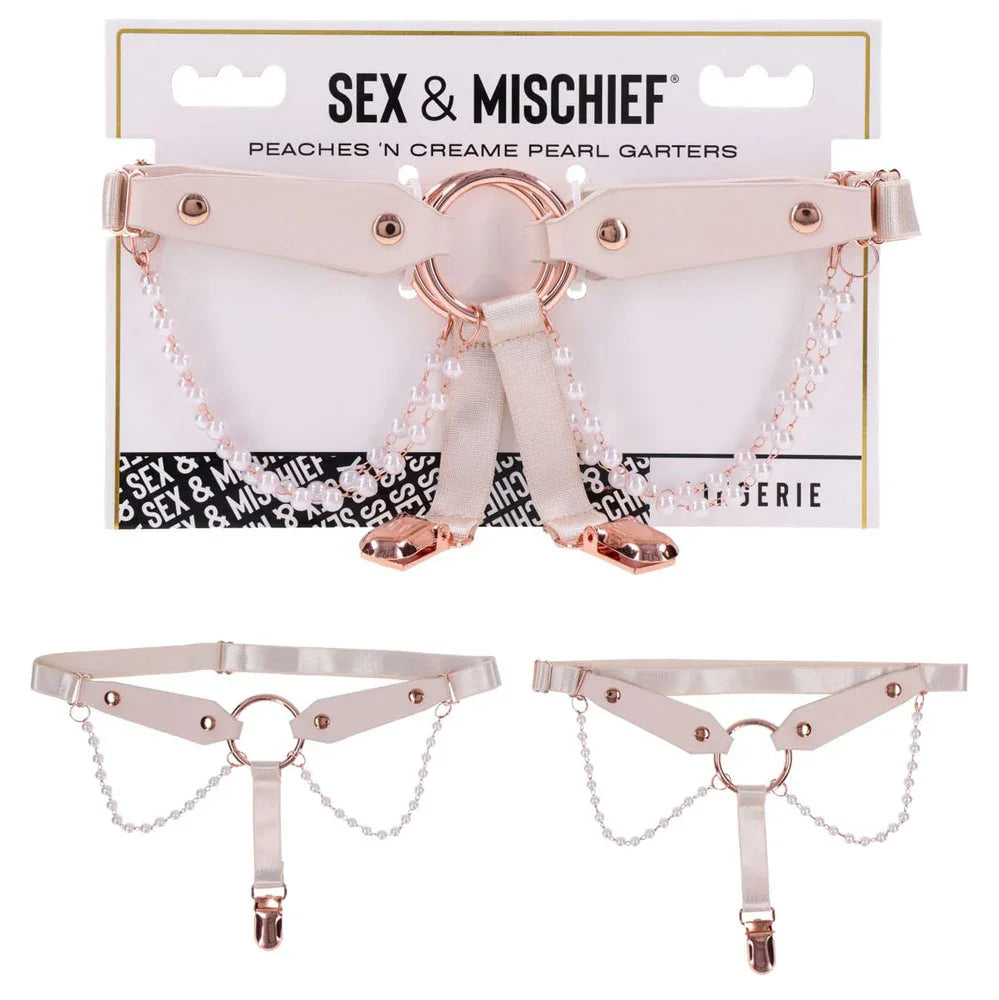 Sportsheets Sex & Mischief Peaches n CreaMe Pearl Garters, Peach/Rose Gold