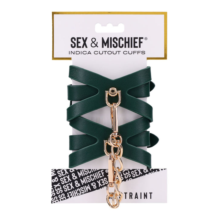 Sex & Mischief Indica Cutout Cuffs retail card, front of pack