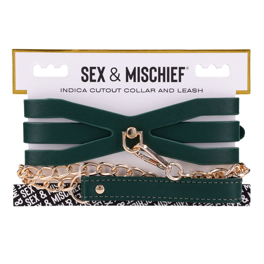 Sex & Mischief Indica Cutout Collar and Leash retail card, front of pack
