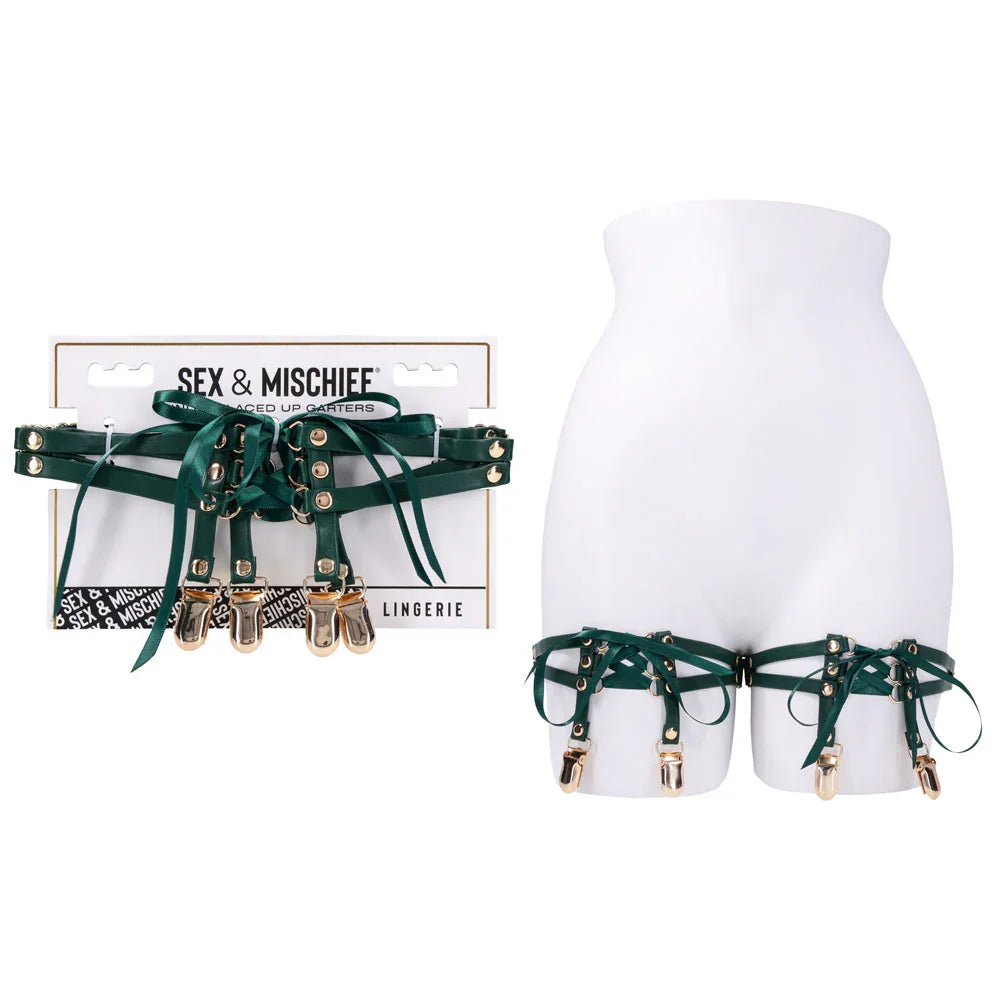 Sportsheets Sex & Mischief Indica Laced Up Garters, Green/Gold