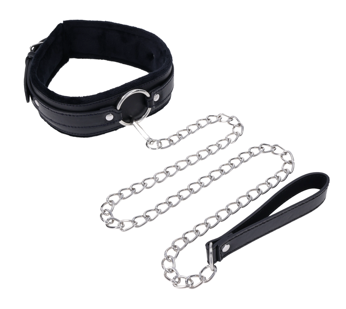 Sex & Mischief Shadow black leather collar with detachable chain leash