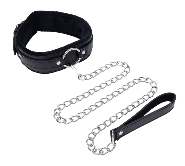 Sex & Mischief Shadow black leather collar with detachable chain leash
