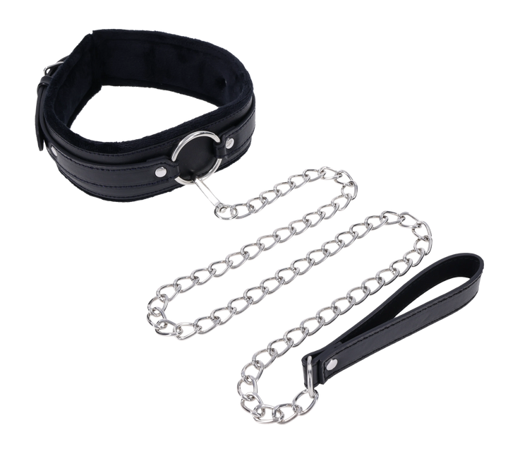 Sex & Mischief Shadow black leather collar with detachable chain leash