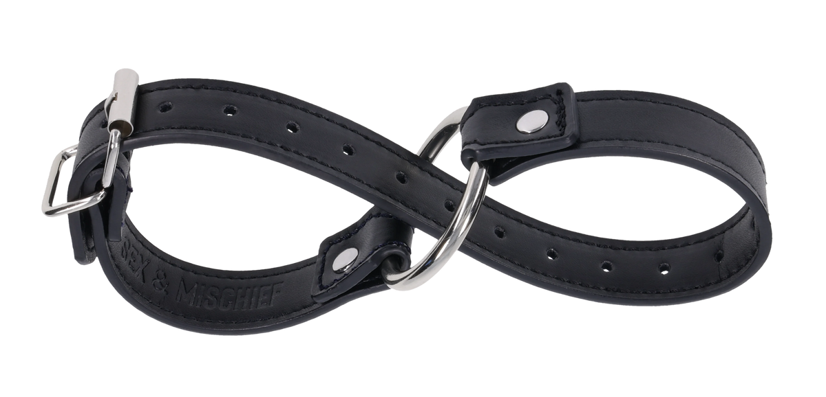 Sex & Mischief Shadow black leather convertible cuffs with metal clips