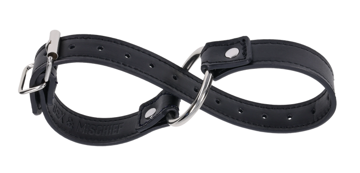 Sex & Mischief Shadow black leather convertible cuffs with metal clips