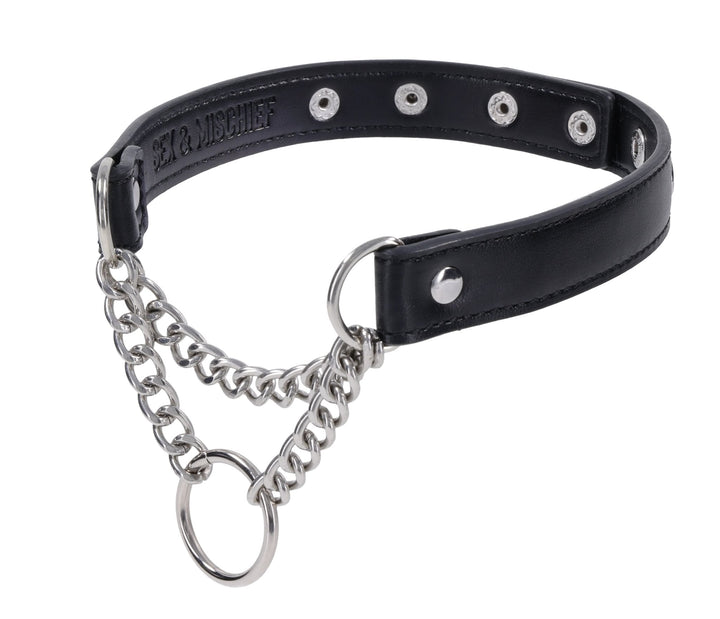 Sex & Mischief Shadow black leather day collar with silver chain and O-ring