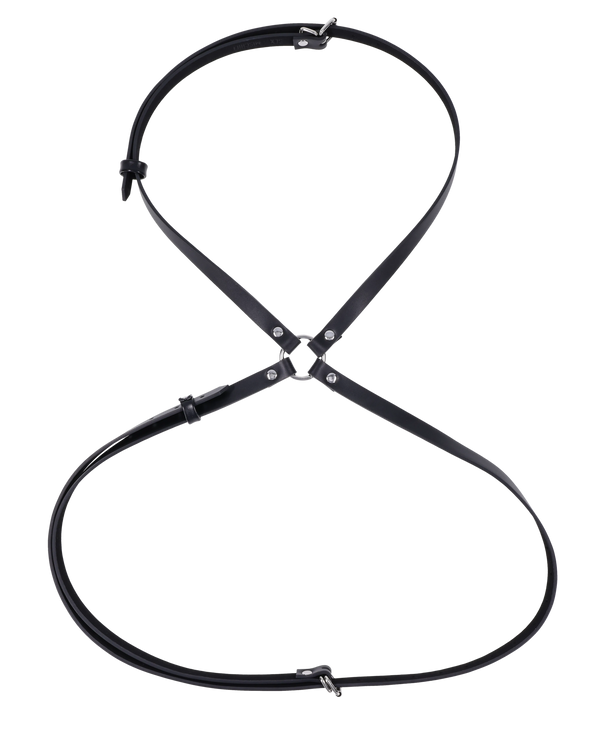 Sex & Mischief Shadow black leather body harness with metal O-ring