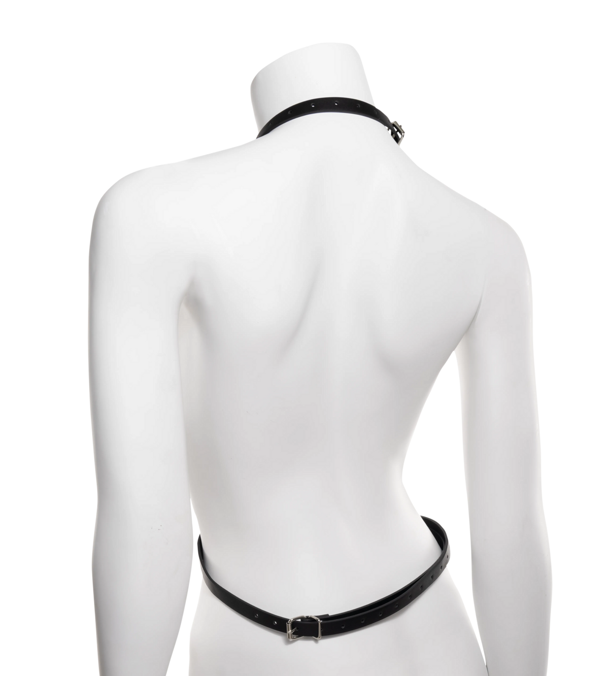 Sex & Mischief Shadow body harness, detail of adjustable strap and hardware