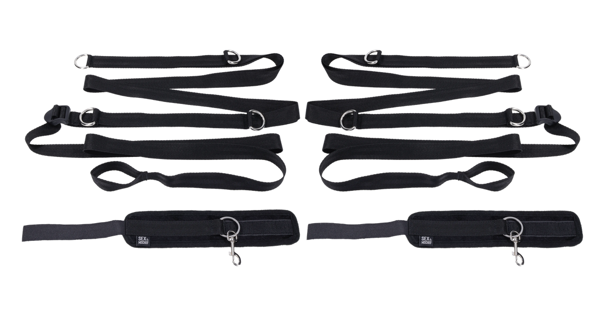 Sex & Mischief Anywhere You Dare bondage restraint system with adjustable straps and cuffs