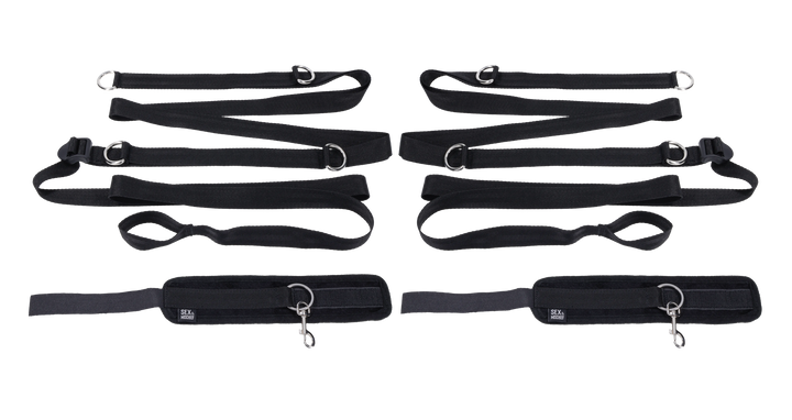 Sex & Mischief Anywhere You Dare bondage restraint system with adjustable straps and cuffs