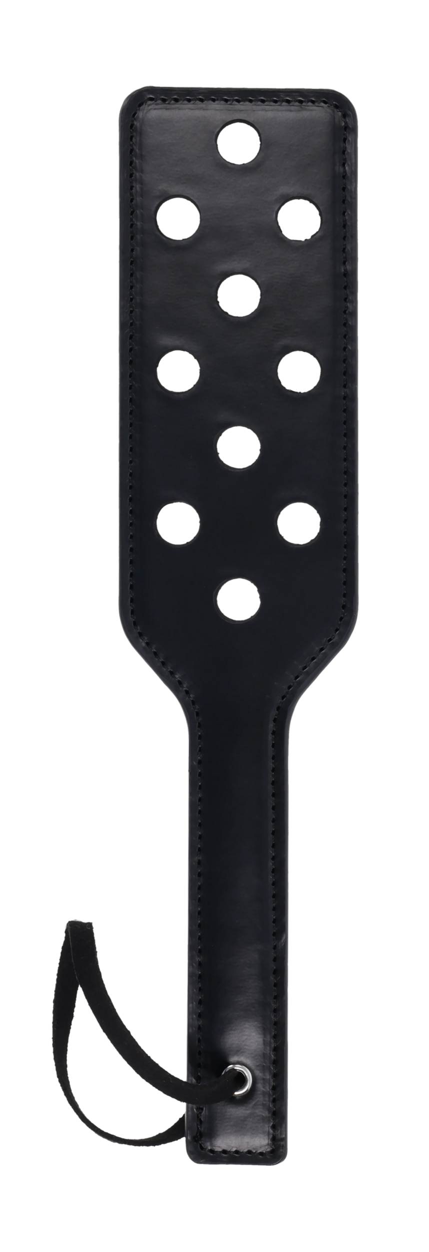 Sex & Mischief Shadow black leather paddle with cut-out holes