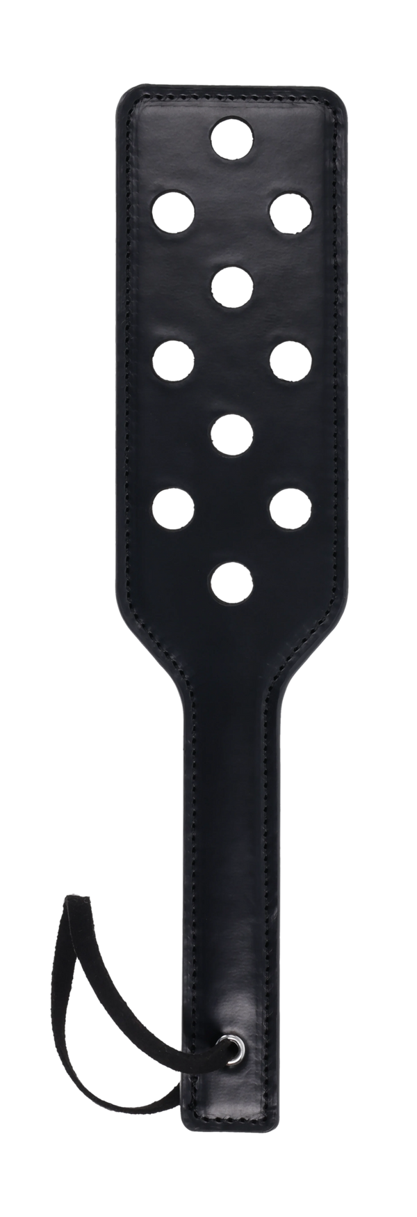 Sex & Mischief Shadow black leather paddle with cut-out holes