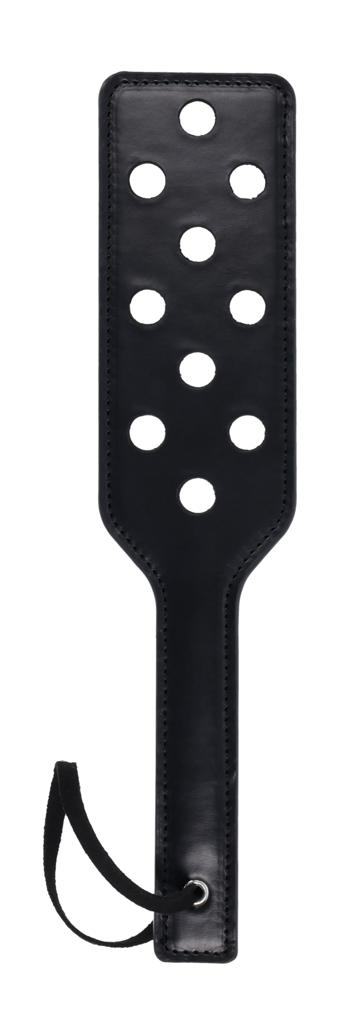 Sex & Mischief Shadow black leather paddle with cut-out holes