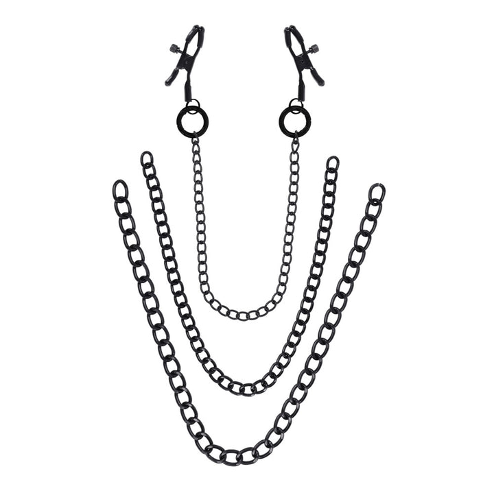 SPORTSHEETS Signature Midnight Muse exCHAINgeable Nipple Jewelry - Black Nipple Clamps with Chain