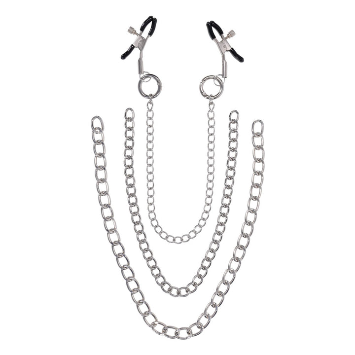 SPORTSHEETS Signature exCHAINgeable Nipple Jewelry - Silver Nipple Clamps with Chain