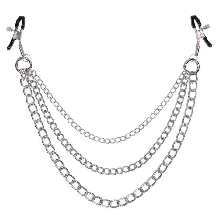 SPORTSHEETS Signature exCHAINgeable Nipple Jewelry - Silver Nipple Clamps with Chain