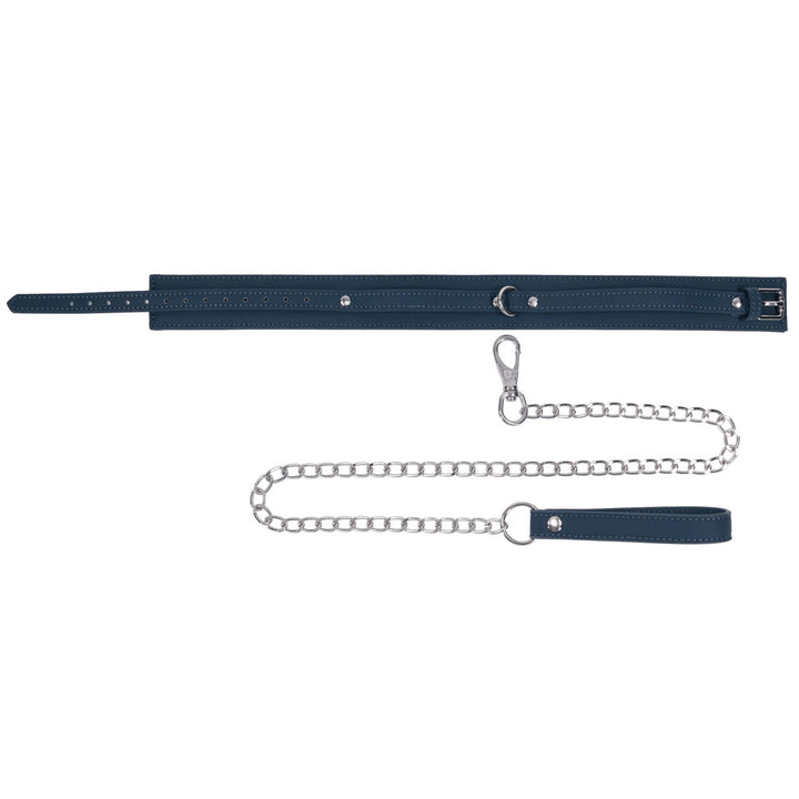 SPORTSHEETS Signature Twilight Tease Collar & Leash - Blue Adjustable Restraint