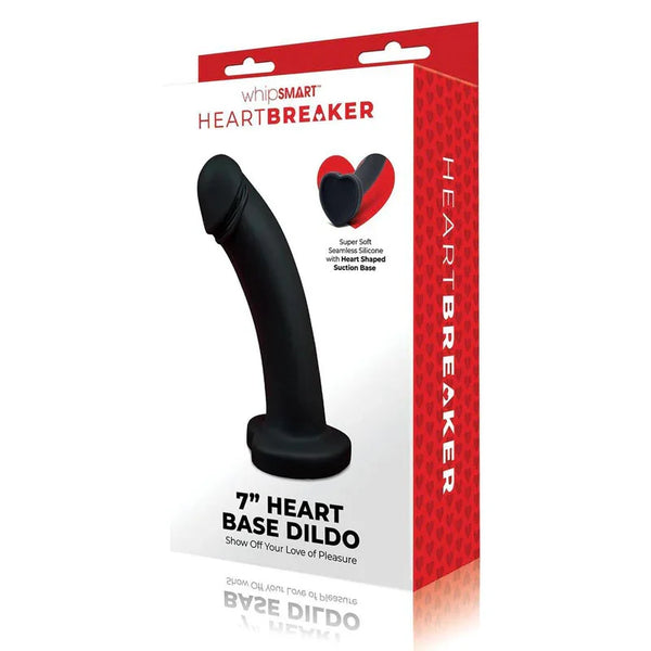 WhipSmart Heartbreaker 7 inch Heart Base Dildo retail box, printed with the black dildo