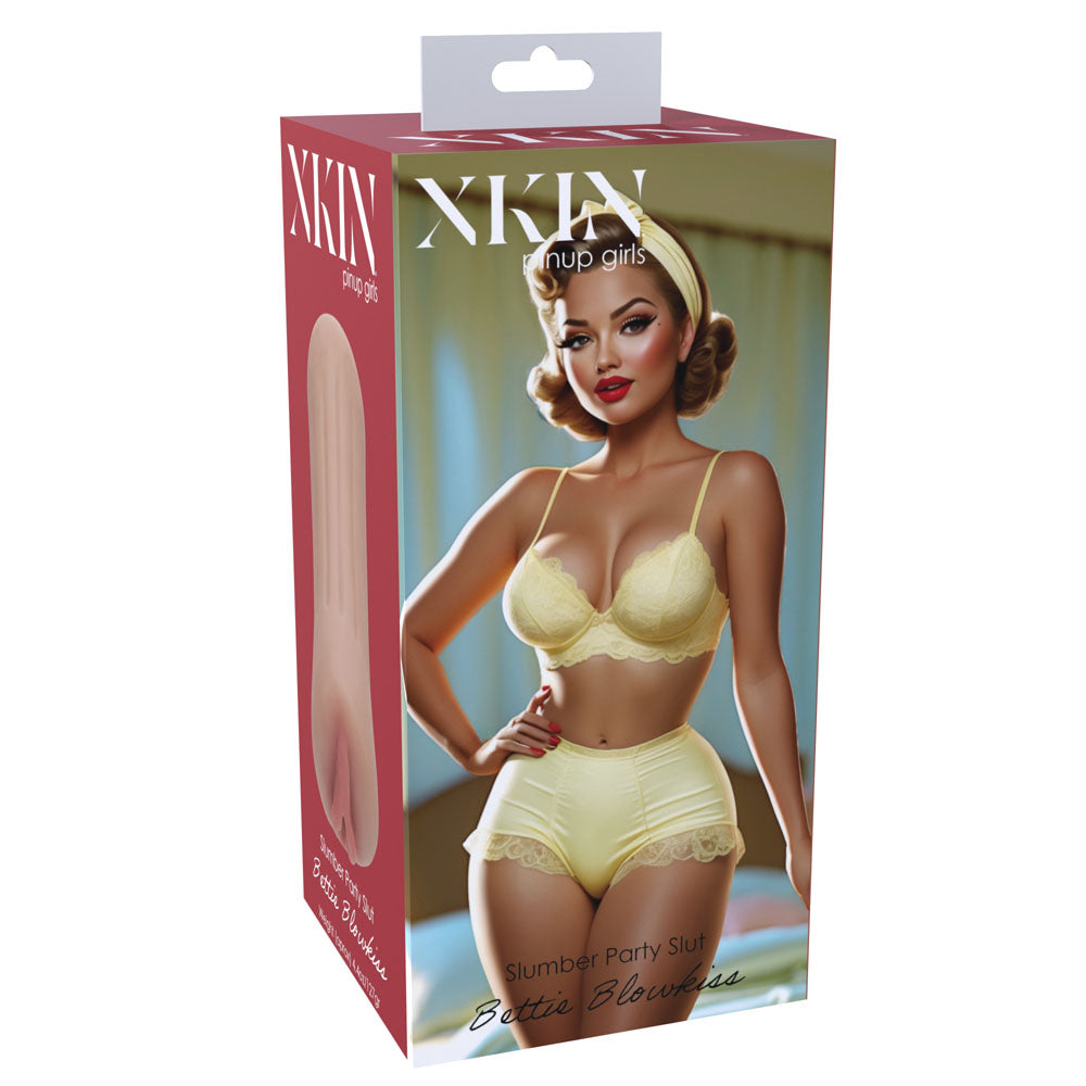 XKIN PinUp Girls Bettie Blowkiss Stroker, front of the retail box picturing the pin-up Bettie tan character