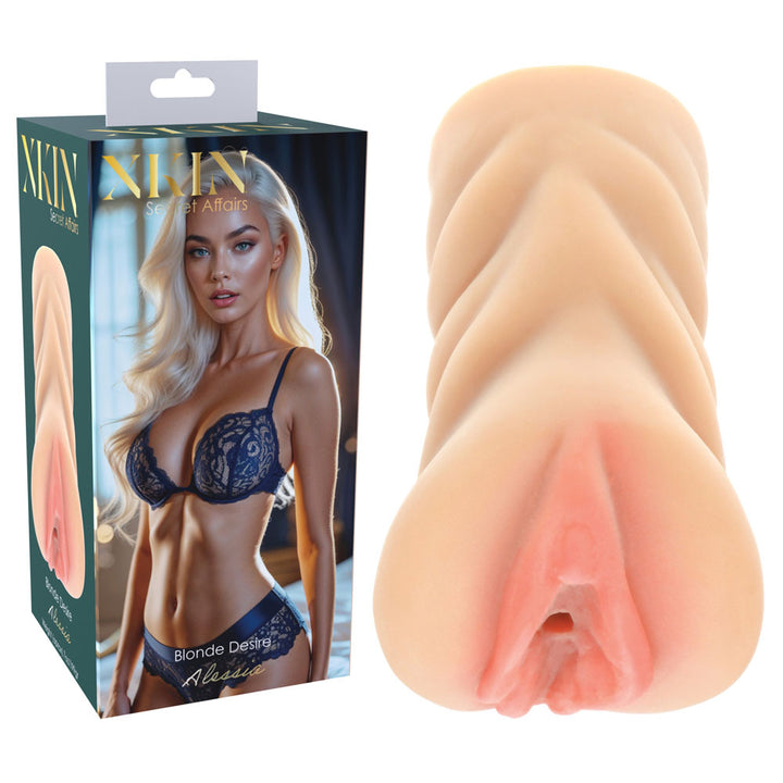 XKIN Secret Affairs Alessia Stroker, retail box beside the moulded flesh-tone sleeve