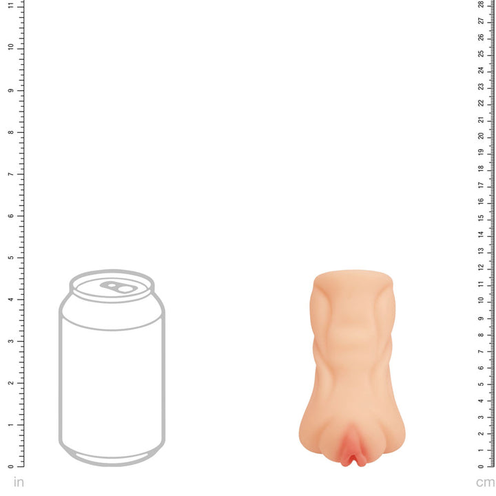 XKIN Secret Affairs Tatiana Stroker, scale diagram sizing the sleeve against a drink can