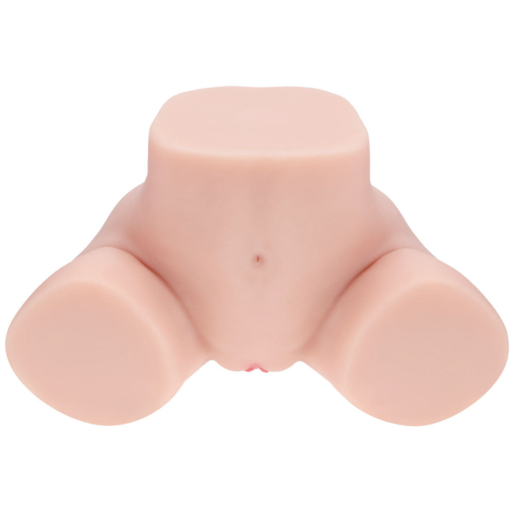 XKIN Bodyforms Elina Rosewood Stroker, front three-quarter view with the vulva at the base of the belly
