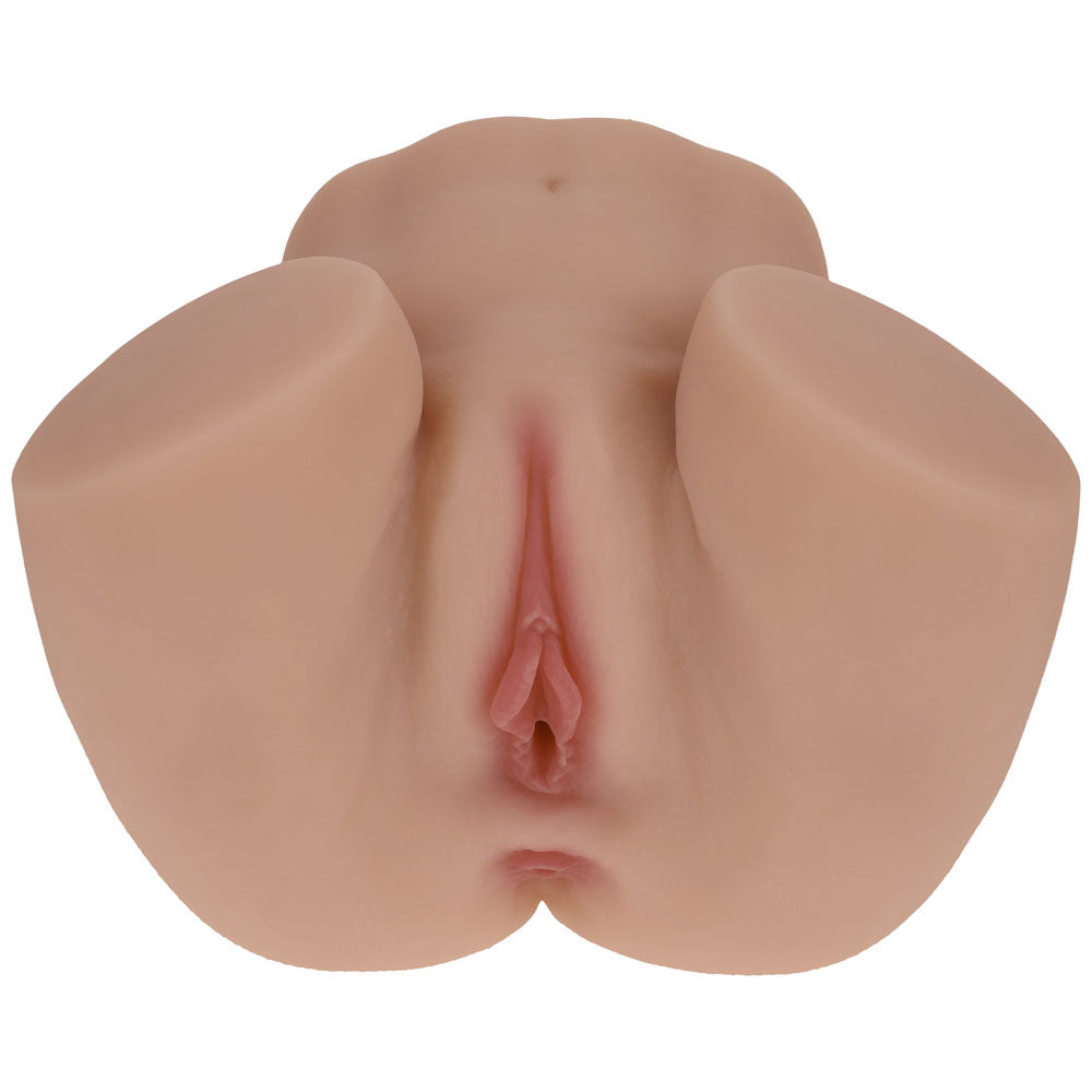 XKIN Bodyforms Nina Vale Stroker, front view of the hips showing the navel and the vulva opening