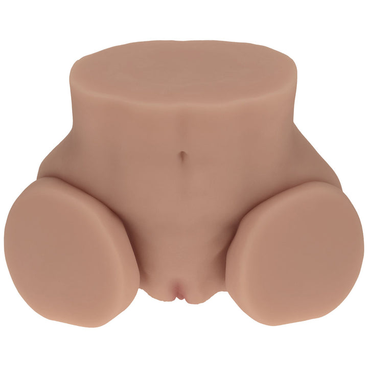 XKIN Bodyforms Nina Vale Stroker, front three-quarter view with the vulva at the base of the belly