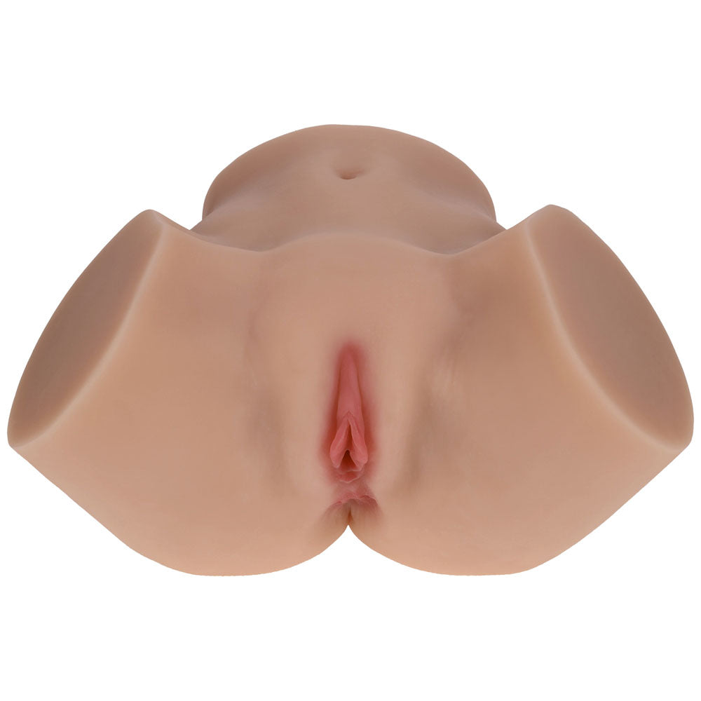 XKIN Bodyforms Valentina Vellure Stroker, front view of the hips showing the navel and the vulva opening